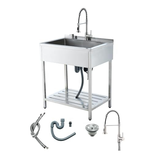 Stainless Steel Freestanding Utility Sink with Faucet N679328