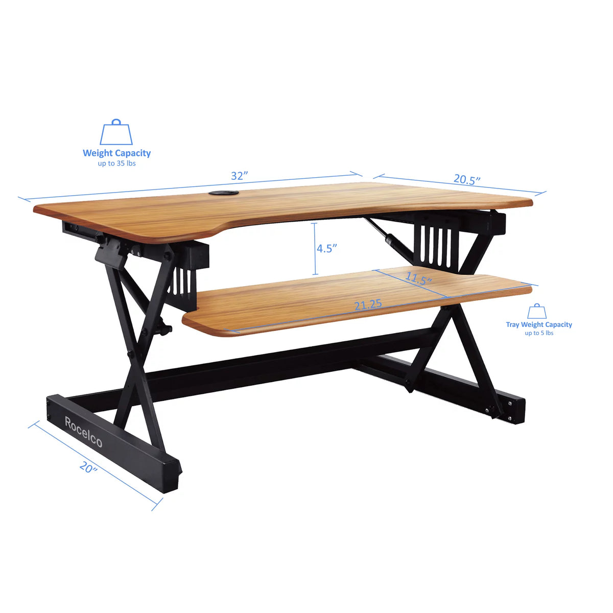 32" Height Adjustable Standing Desk Converter Teak Wood Grain Q10435