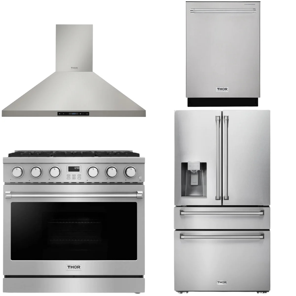 36 Gas Range, Range Hood, Refrigerator and Dishwasher O8369