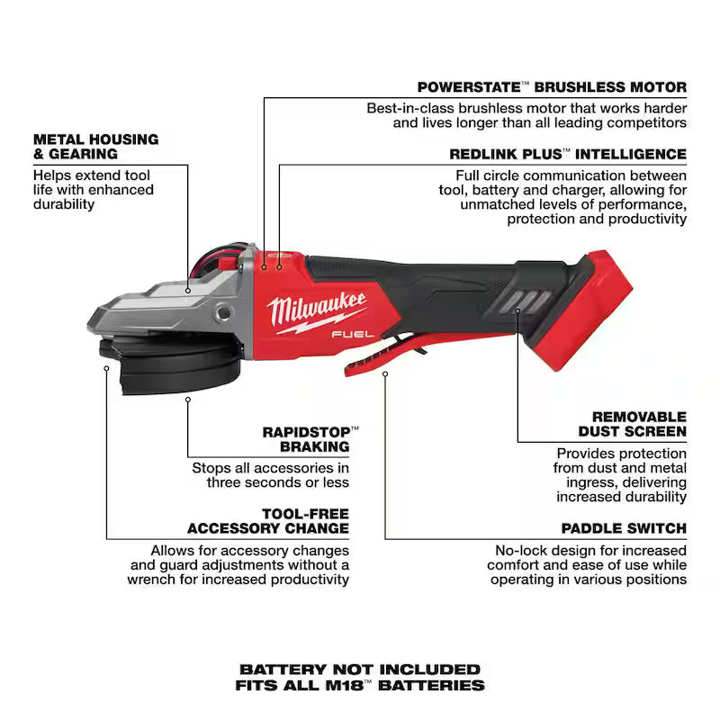 18V Brushless Cordless 5 in. Flathead Braking Grinder M8330