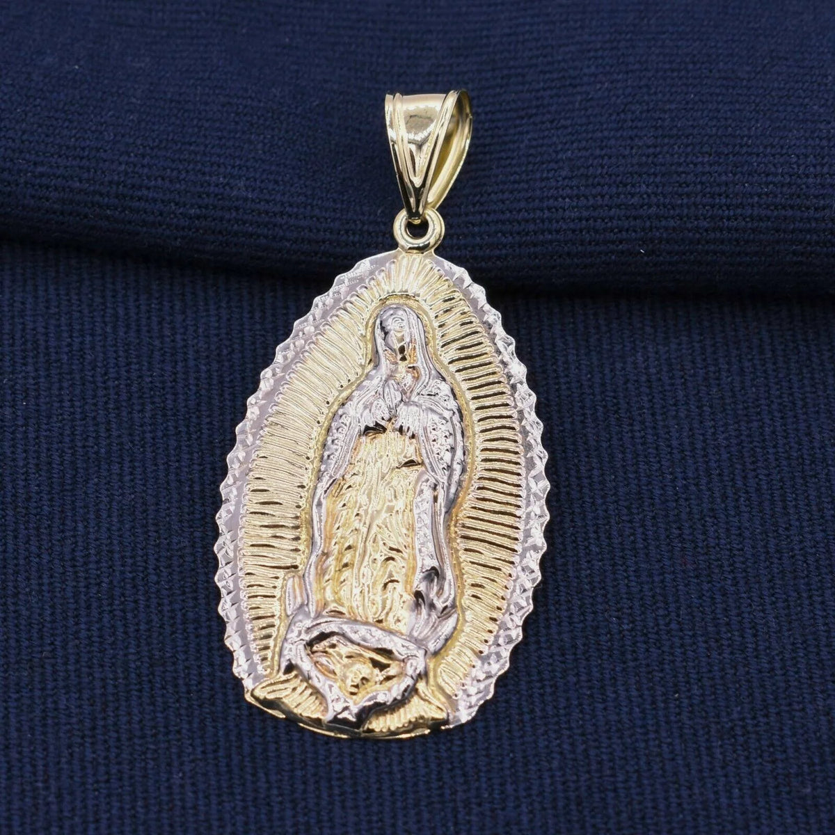 Virgin Mary Medallion Pendant 10K Yellow White Gold N4654