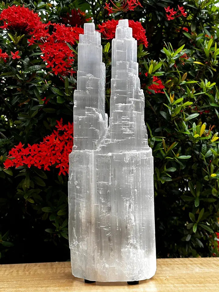Natural White Healing Crystal Twin Tower Lamp O36969