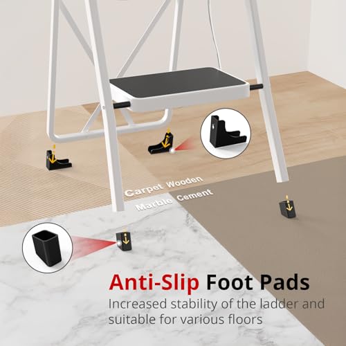 Folding Step Stool with Anti-Slip Pedal, 330 lbs Capacity, White V273447