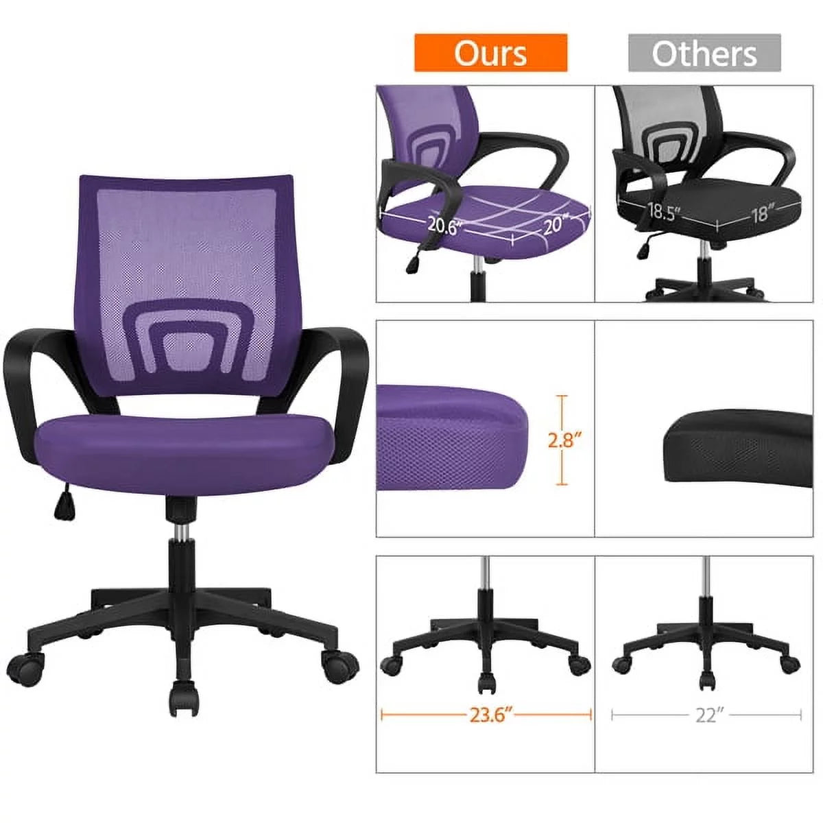 Purple Mesh Swivel Office Chair with Armrests Y82043