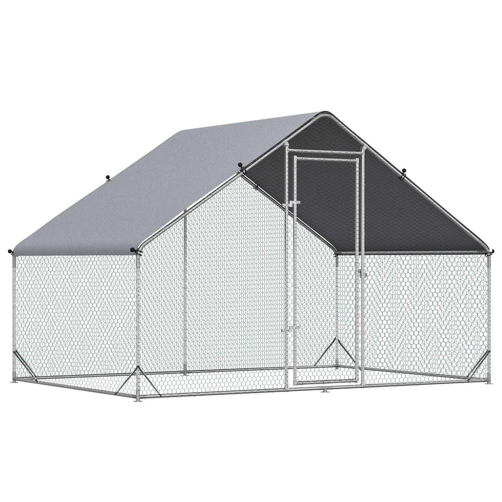 Large Metal Chicken Coop with Cover and Lockable Door U906448