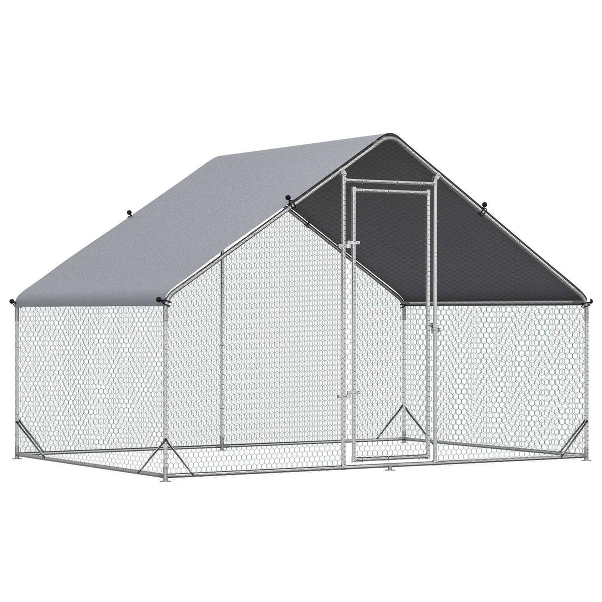 Large Metal Chicken Coop with Cover and Lockable Door U906448