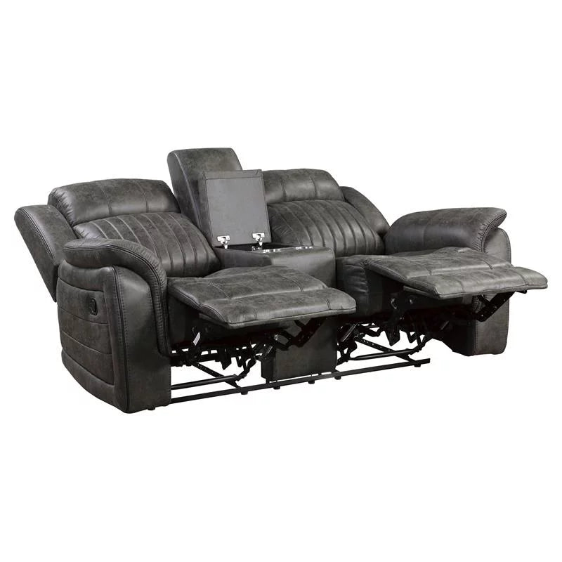 Gray Microfiber Double Reclining Loveseat I8313