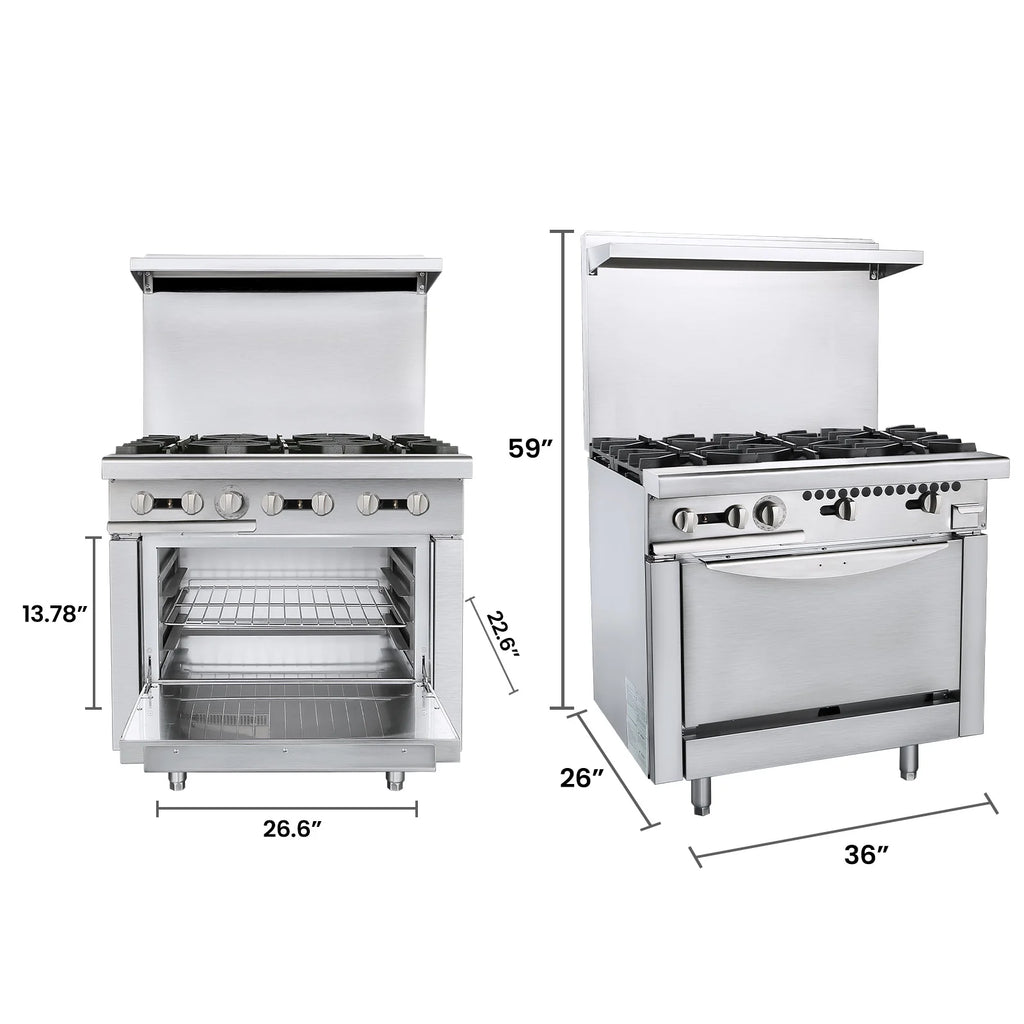 36 Commercial Gas Range Stove with 6 Burner 4.8 Cu.Ft Oven P7042