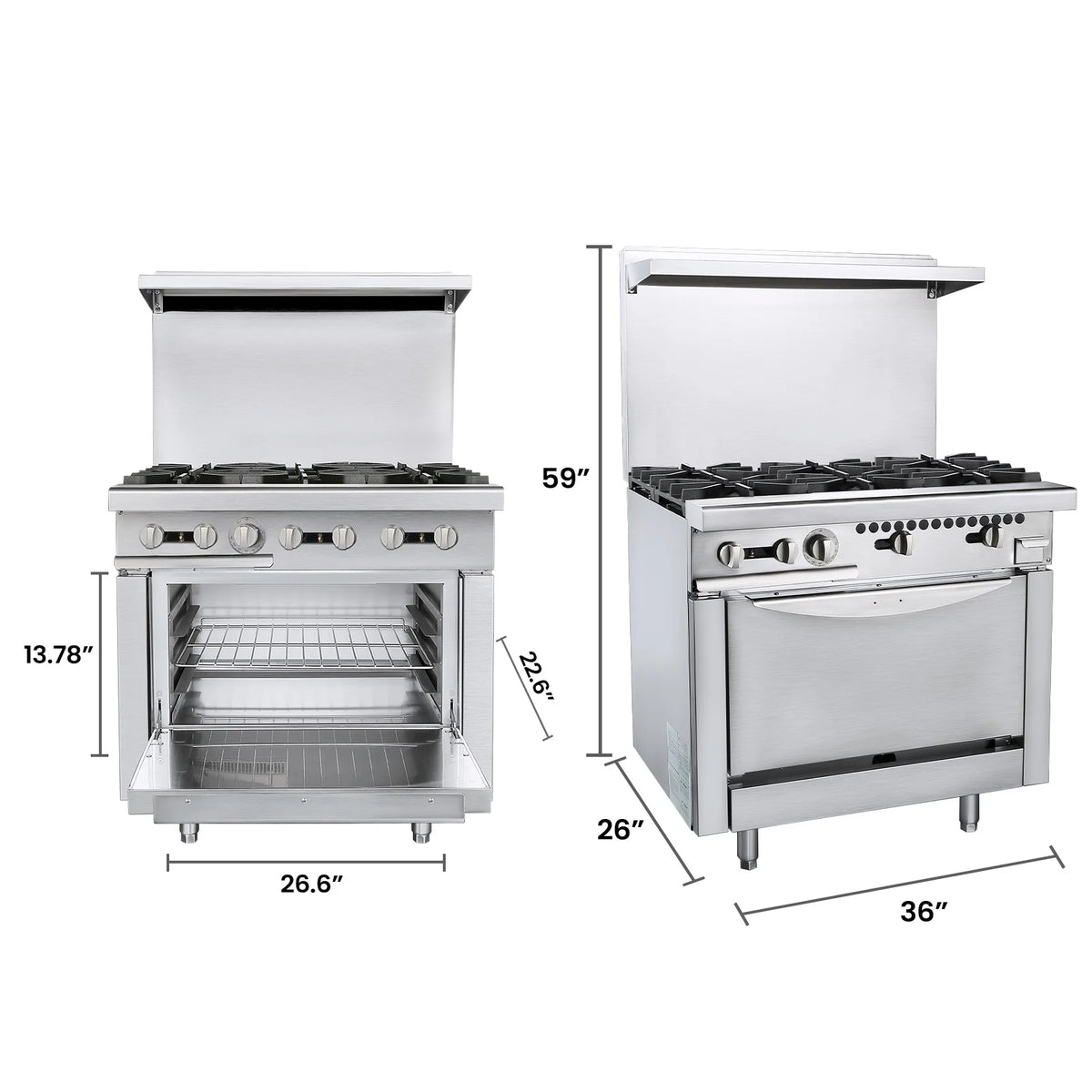 36 Commercial Gas Range Stove with 6 Burner 4.8 Cu.Ft Oven P7042
