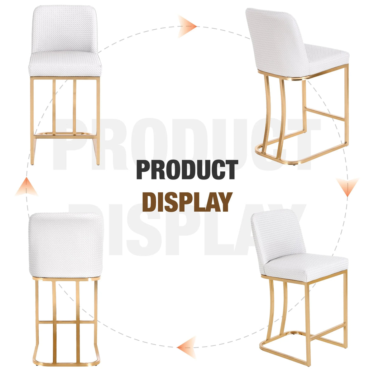 White & Gold 24 inch Bar Stools with Back Set of 2 T86501