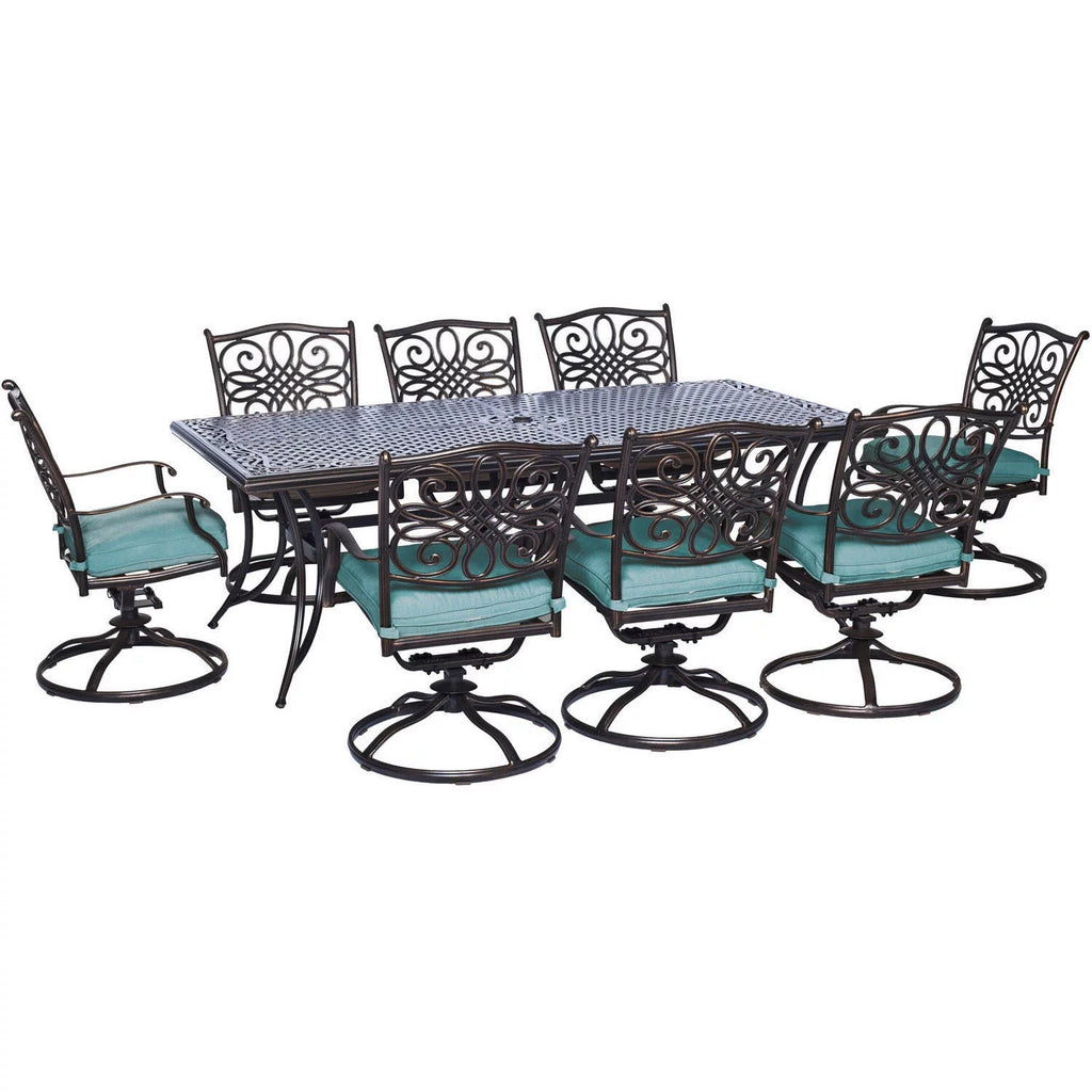 9-Piece Aluminum Outdoor Dining Set with 8 Swivel Rockers E596