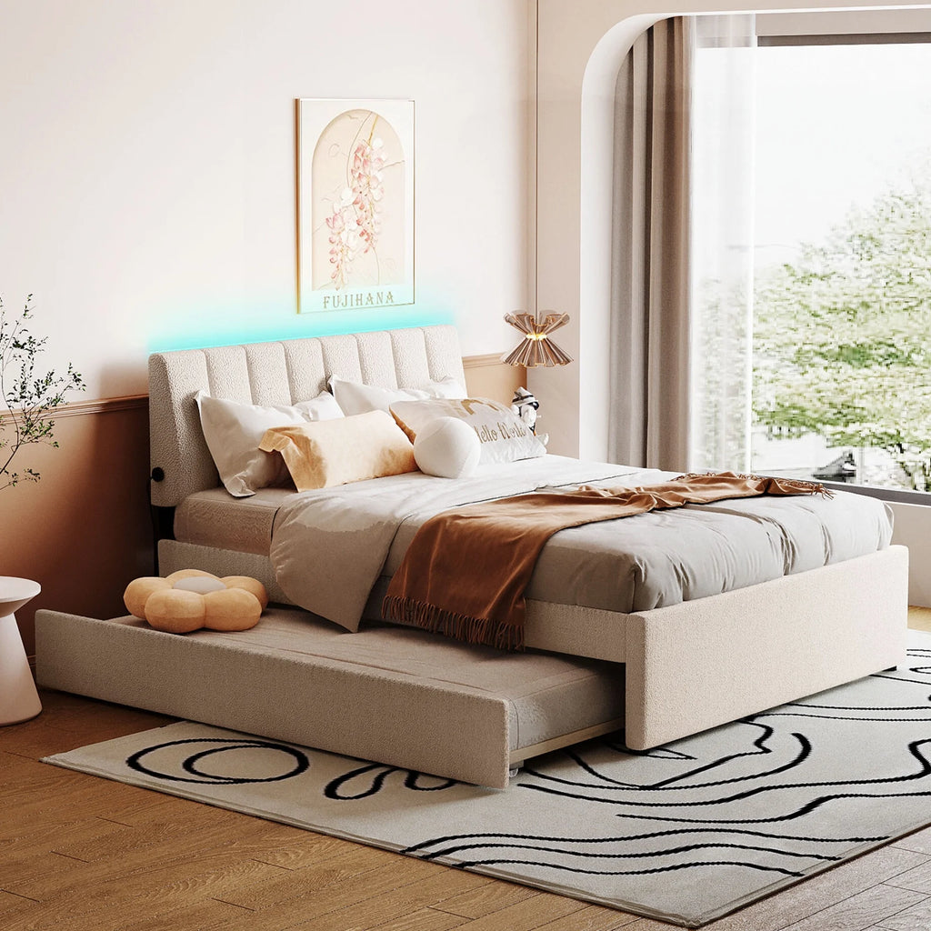Gray Full Size Platform Bed with Trundle D908