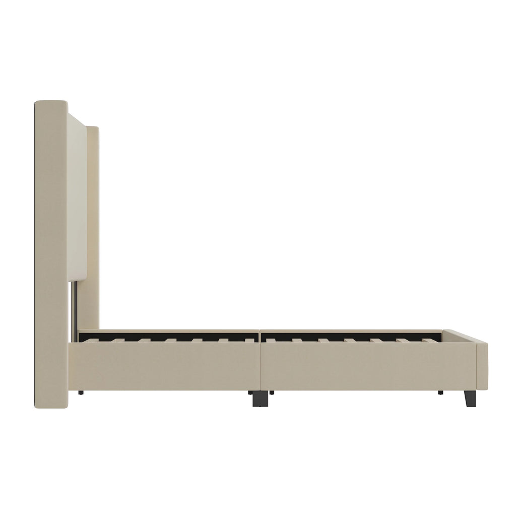 Queen Size Beige Faux Linen Upholstered Platform Bed Frame Z942