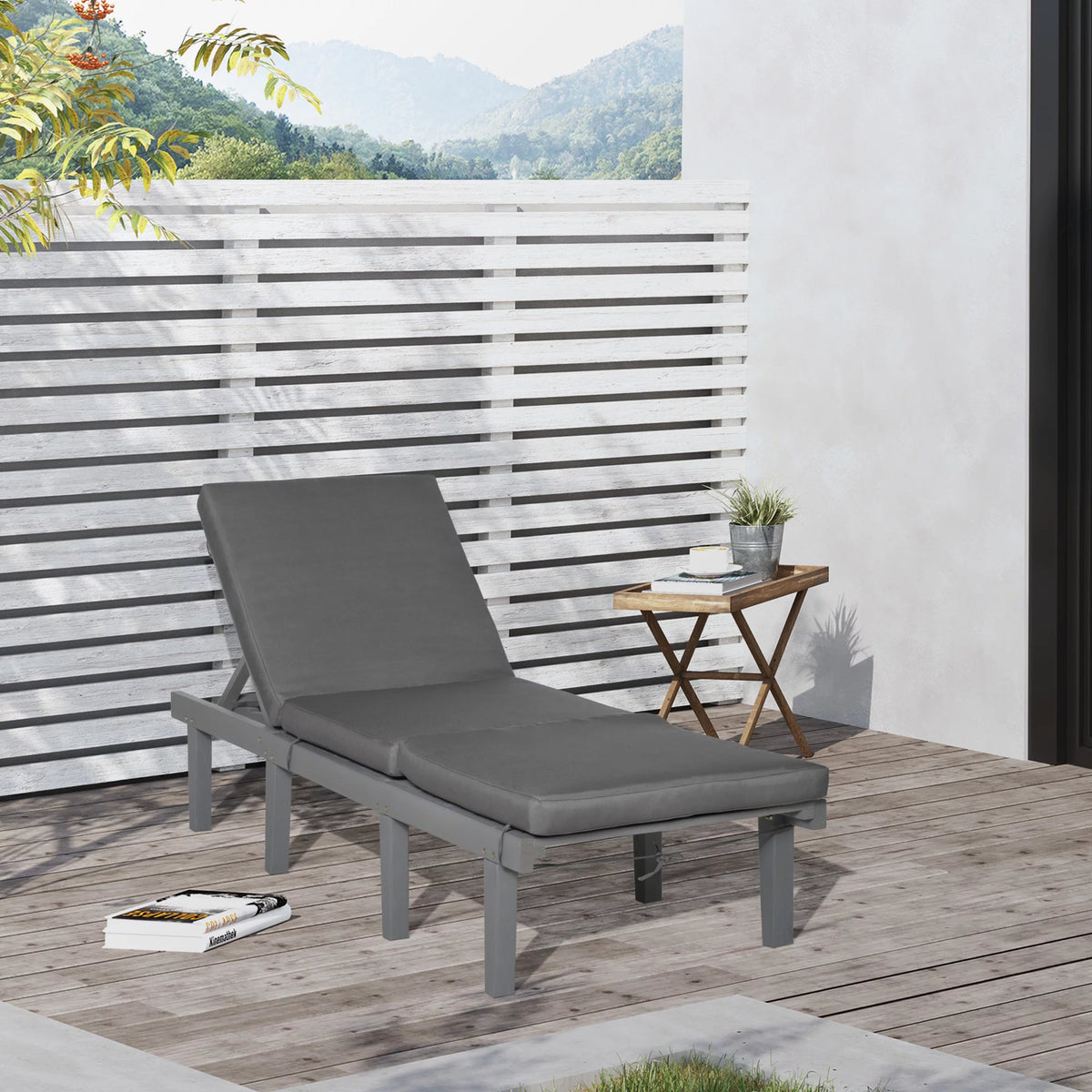 Grey 4-Position Adjustable Chaise Lounge Chair with Cushion P271