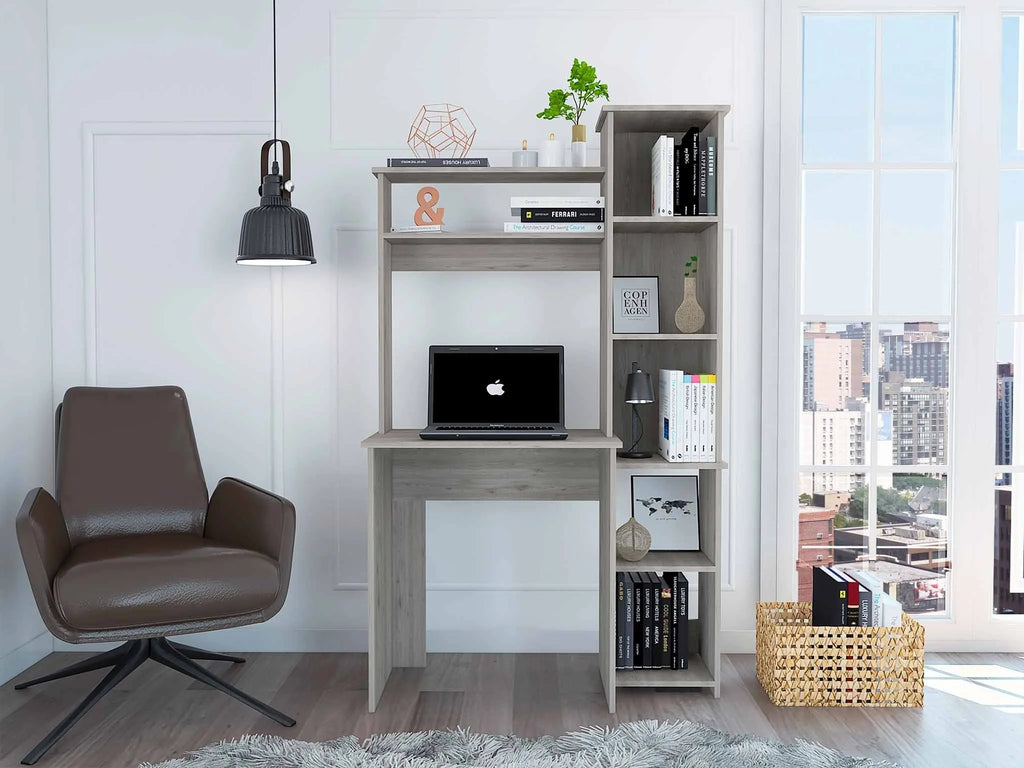 Light Grey Writing Desk with Bookcase M275