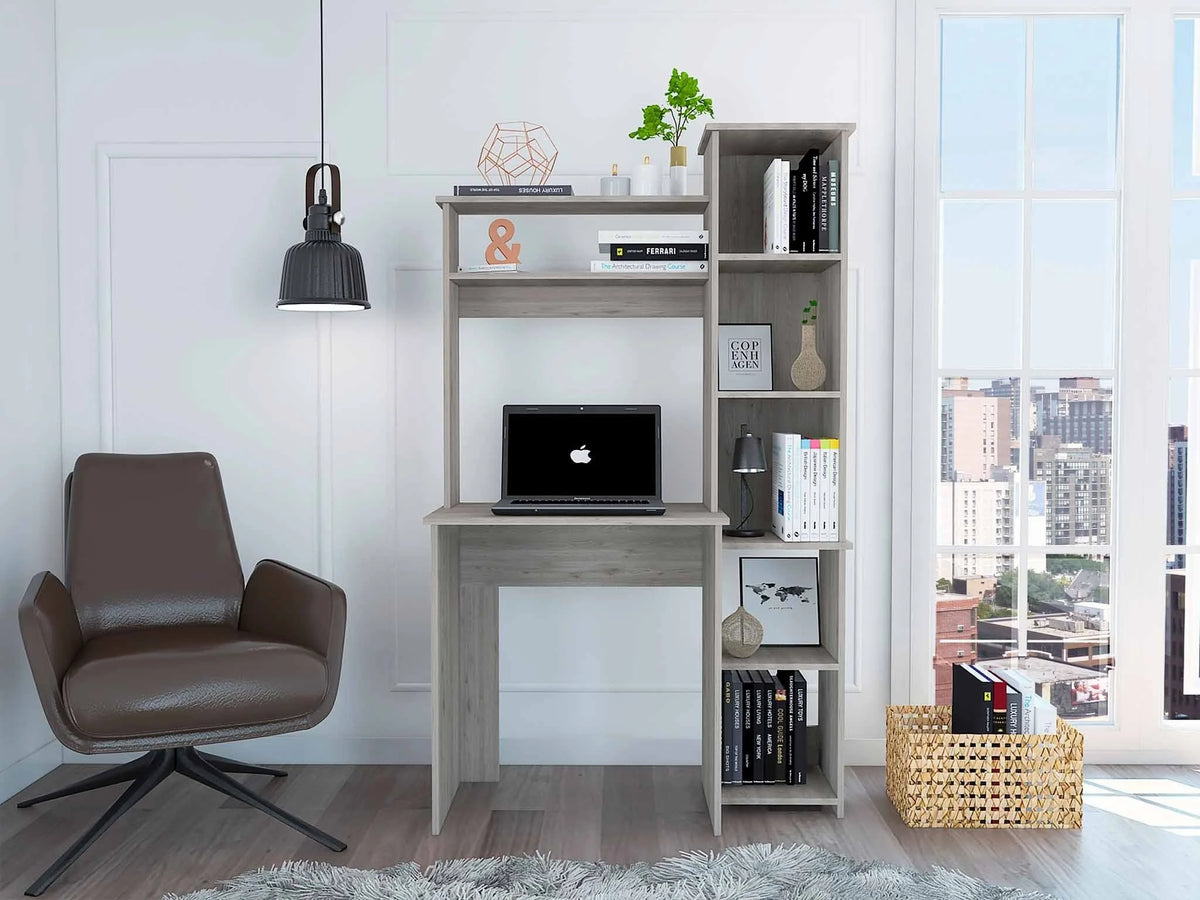 Light Grey Writing Desk with Bookcase M275