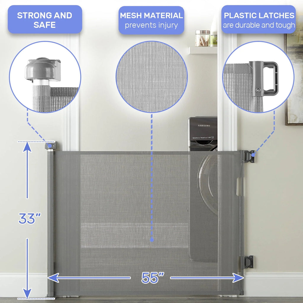 Black Retractable Mesh Pet Safety Gate T88012