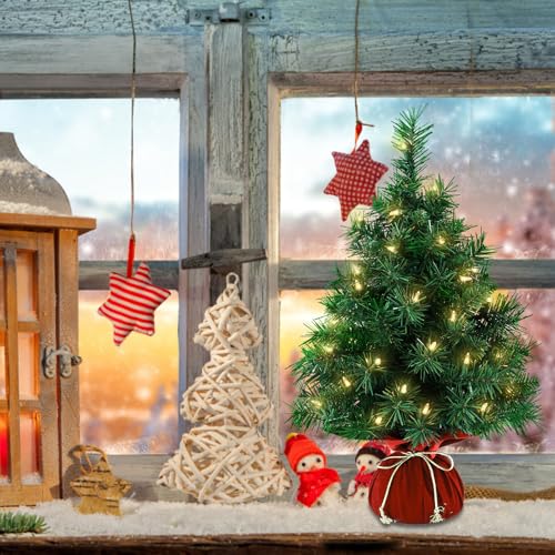 Mini Artificial Christmas Tree 22 Inch with 35 Warm White Lights Y1971