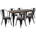 Metal Table Set with Wood Top and 6 Stack Chairs Black B2324