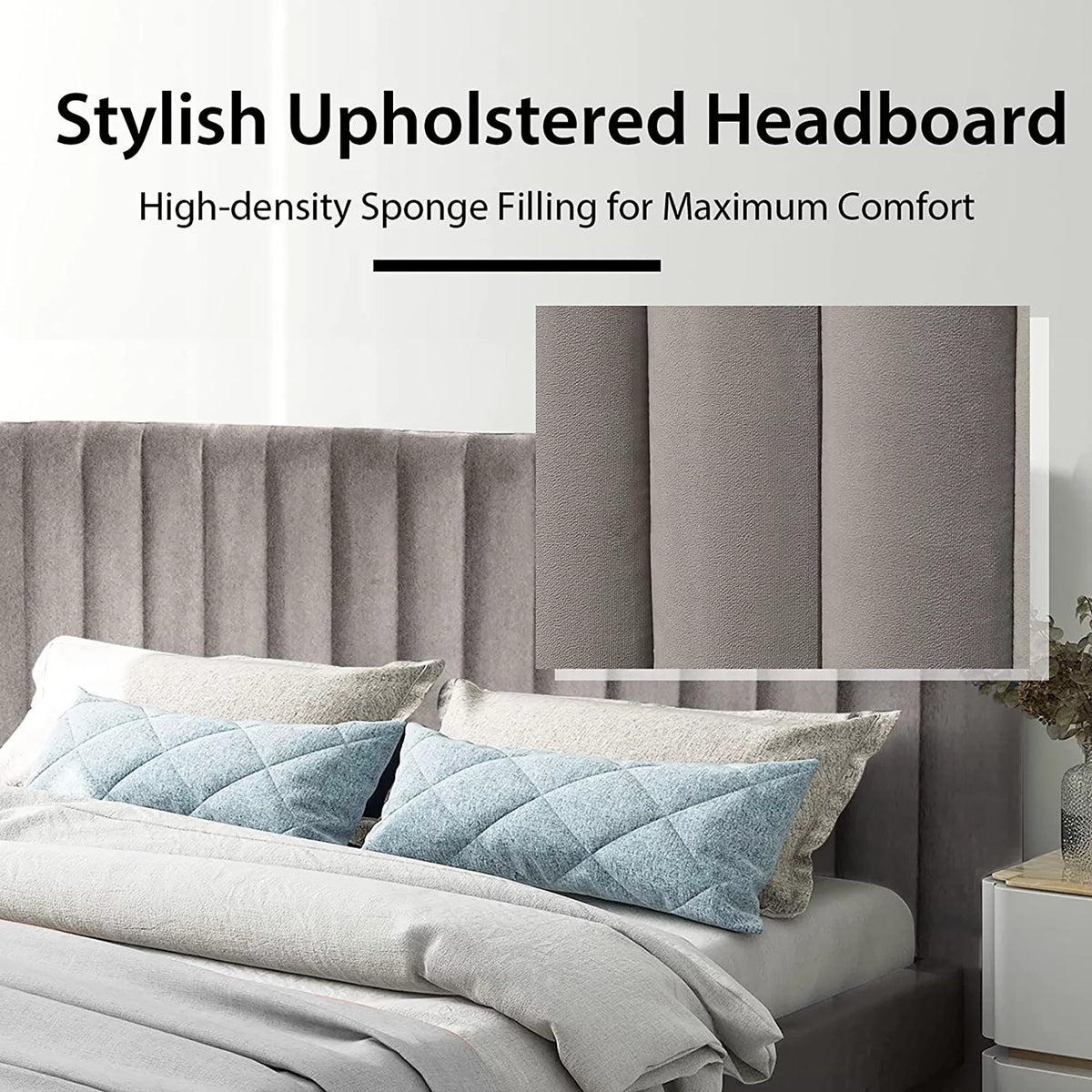 Navy Upholstered Full Size Platform Bed Frame Y9478