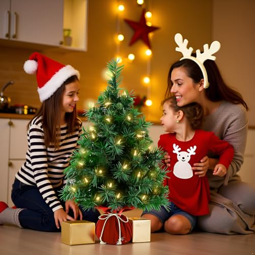 Mini Artificial Christmas Tree 22 Inch with 35 Warm White Lights Y1971