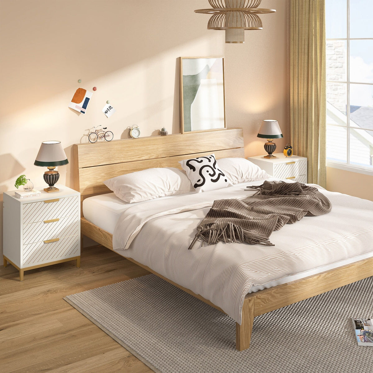 Light Wood Grain Nightstand with Drawers R64212
