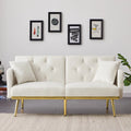 White Velvet Futon Sofa Bed with Gold Metal Legs K72343