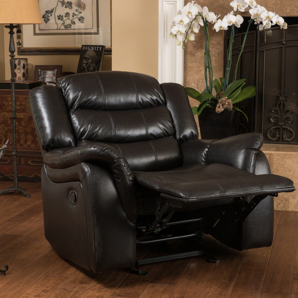 Black Faux Leather Recliner Glider Chair D46880