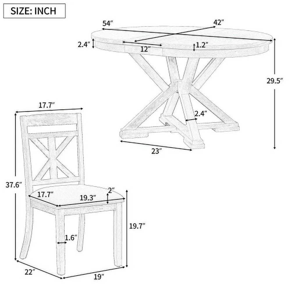 5-Piece Extendable Round Dining Table Set with 4 Upholstered Chairs D30789