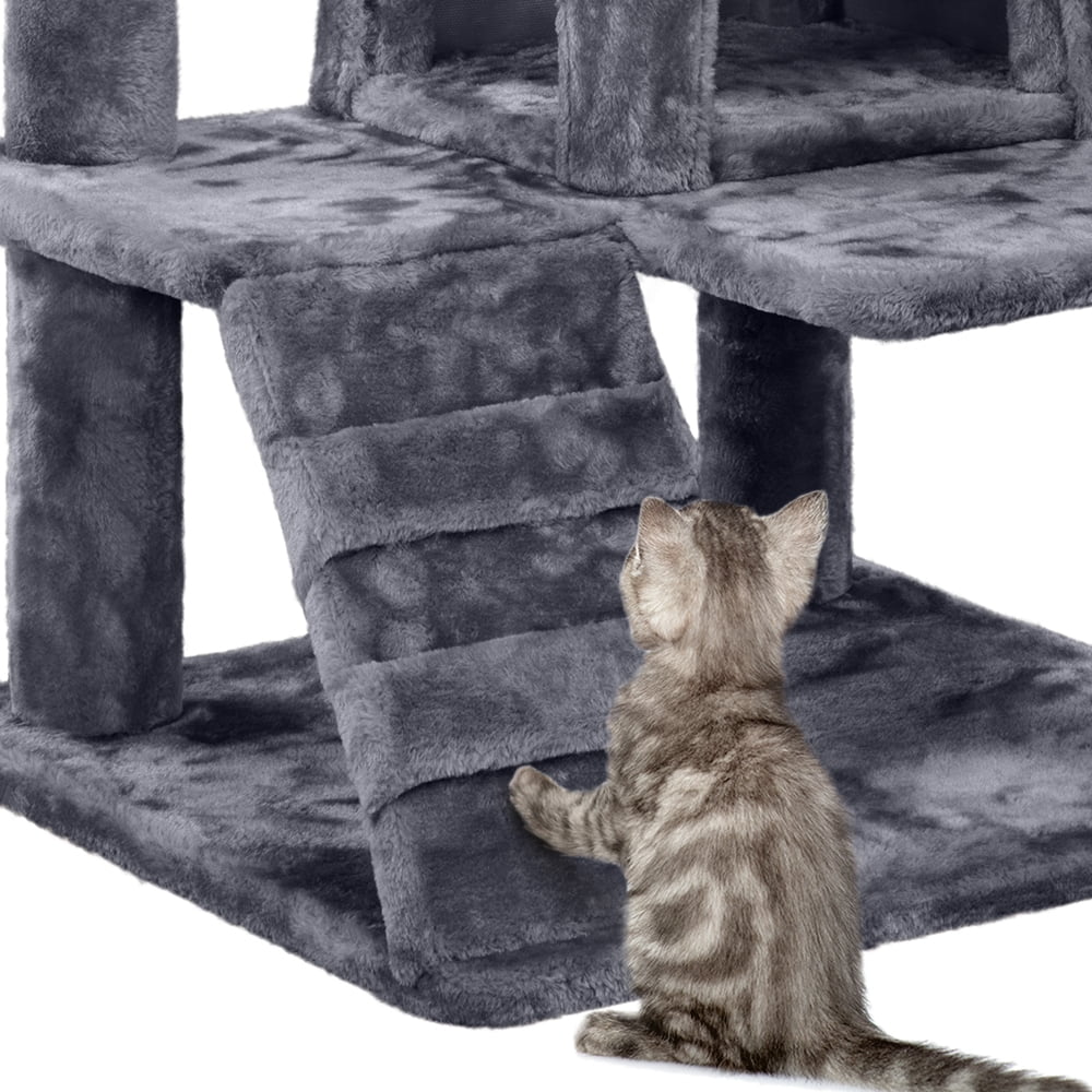 Dark Gray Cat Tree Condo with Scratching Post Tower V144128