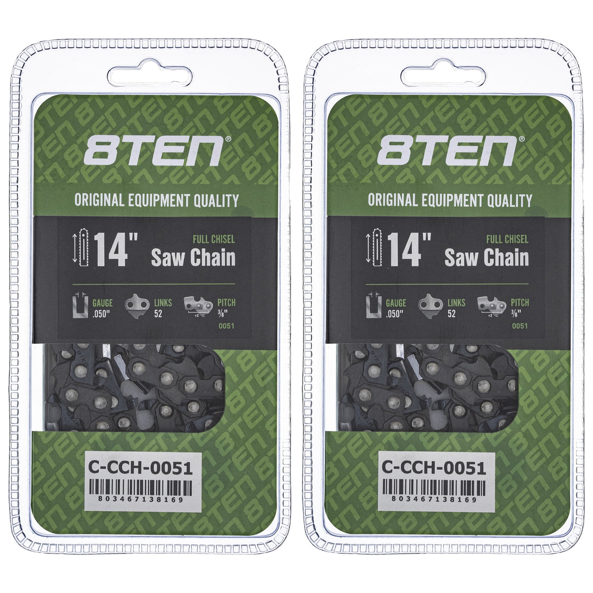 14 inch .050 3/8 52DL Full Chisel Chainsaw Chain 2 Pack M595897