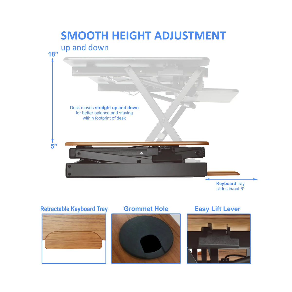 32" Height Adjustable Standing Desk Converter Teak Wood Grain Q10435