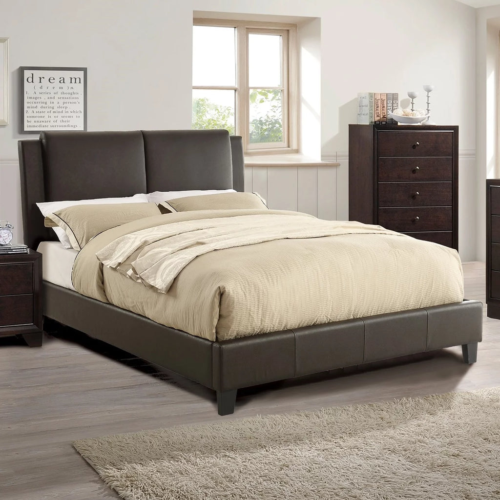 Brown Faux Leather Full Size Upholstered Platform Bed O34885
