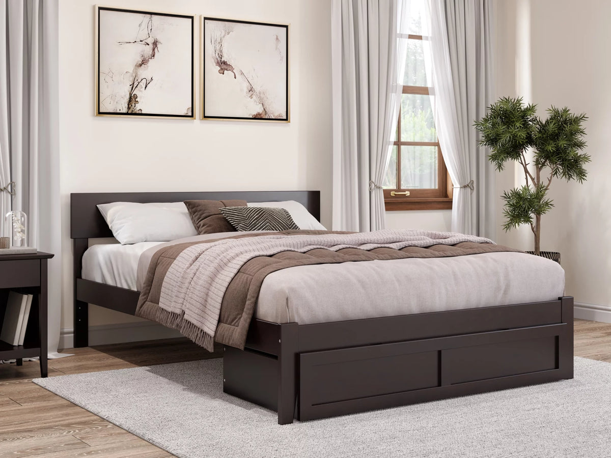 Queen Wood Platform Bed Frame with Foot Drawer Storage M624