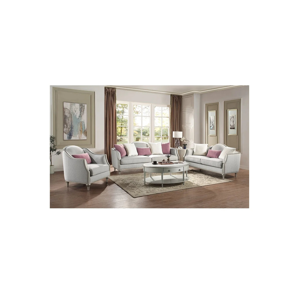 Beige Fabric Accent Chair with Pillow P5968