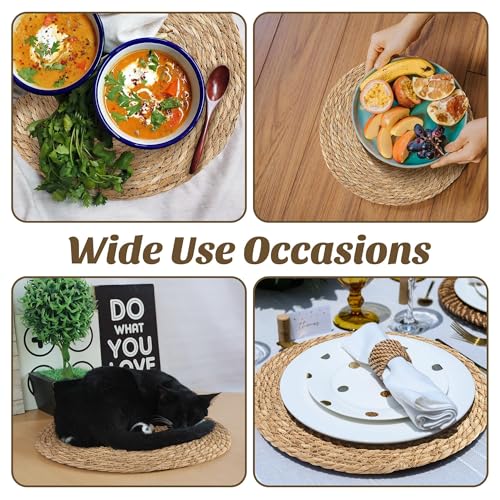 Set of 24 Round Woven Placemats 12 Inches Natural Hand-Woven Wicker Table Mats W428