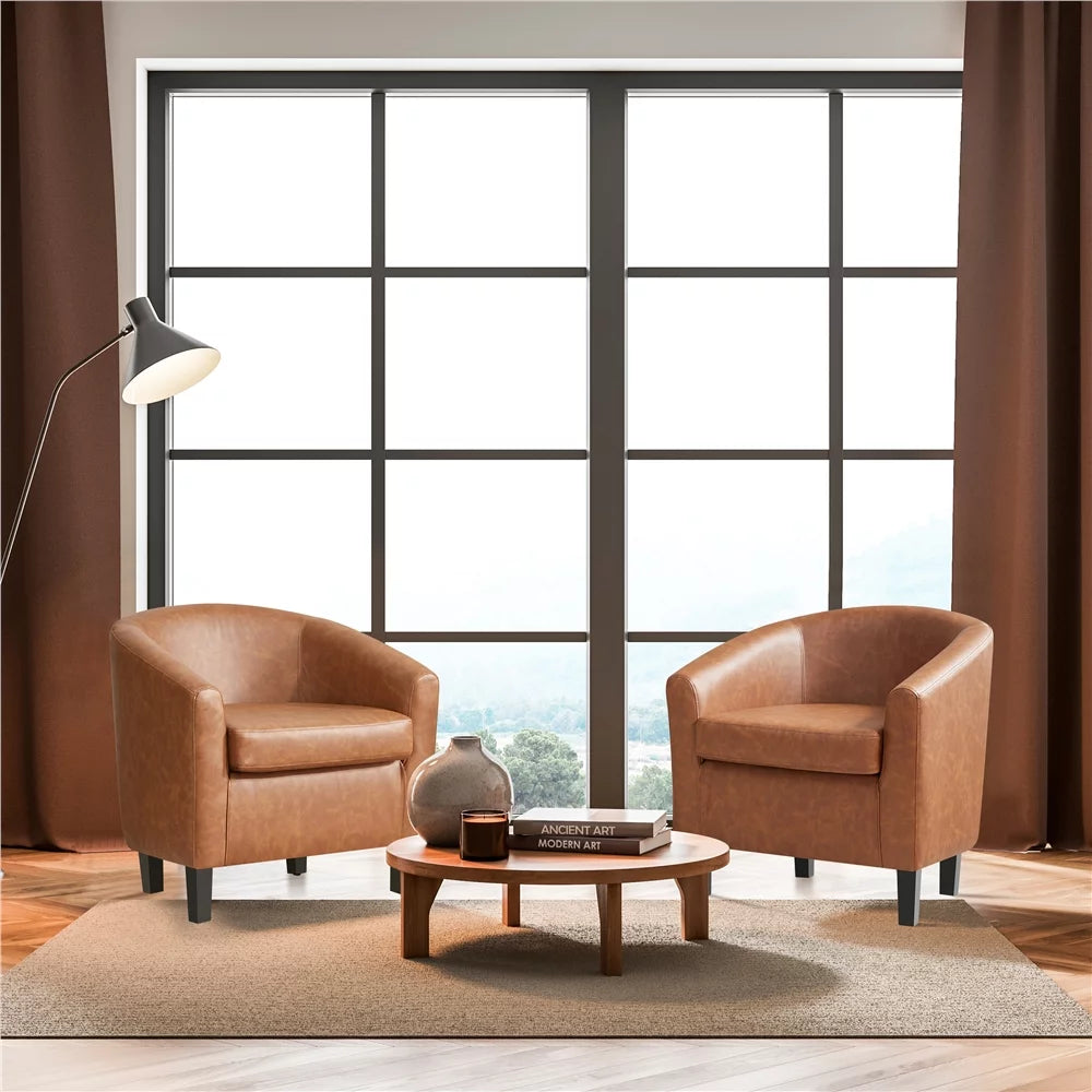 Faux Leather Barrel Accent Chair Set of 2 Brown O757139