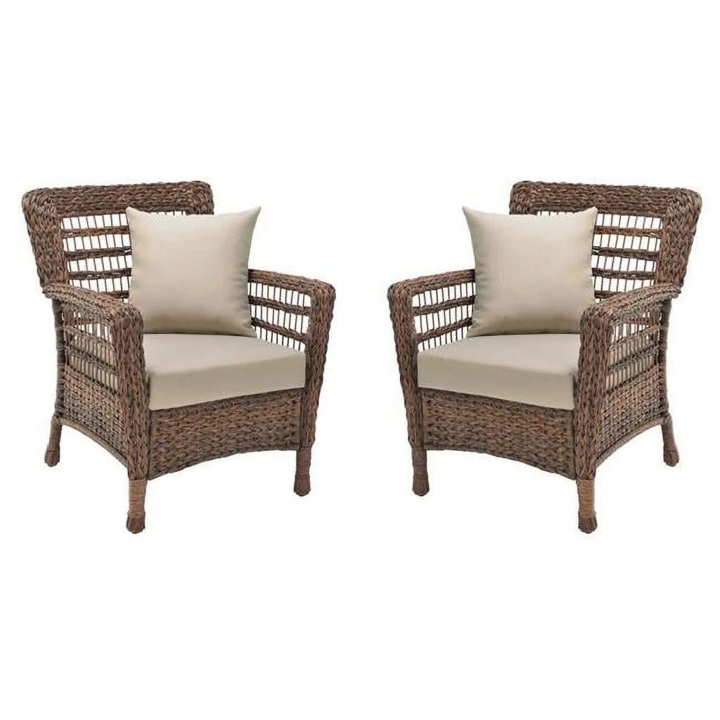 Faux Sea Grass Resin Rattan Patio Armchairs Set, Dark Brown - Set of 2 S179