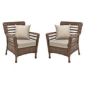 Faux Sea Grass Resin Rattan Patio Armchairs Set, Dark Brown - Set of 2 S179