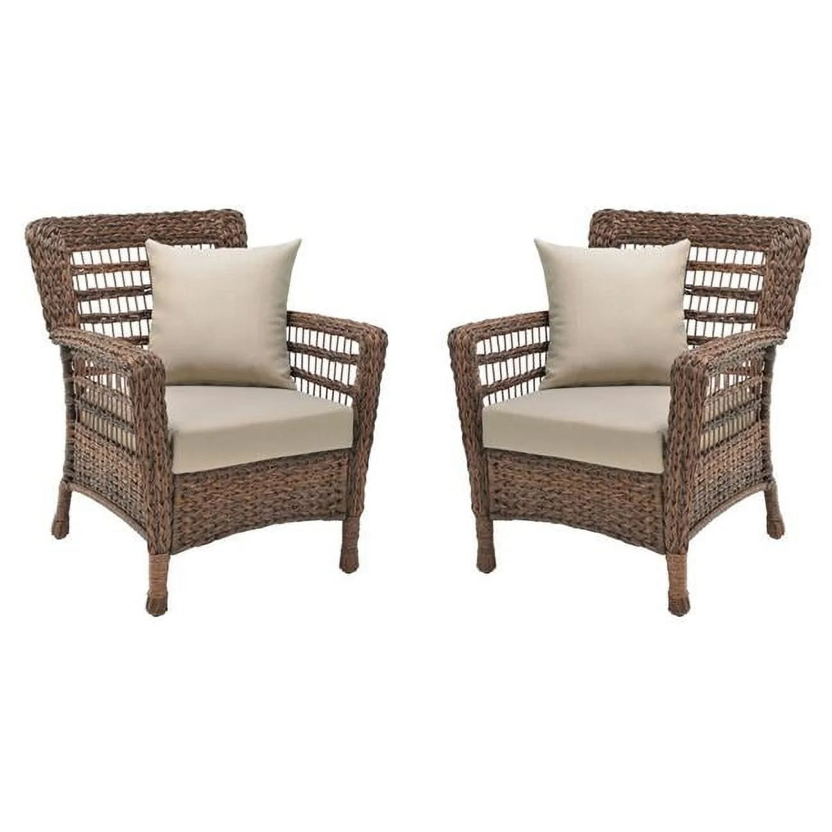 Faux Sea Grass Resin Rattan Patio Armchairs Set, Dark Brown - Set of 2 S179