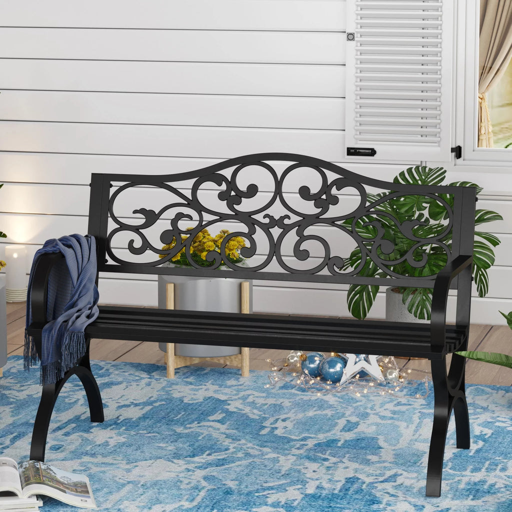 50" Outdoor Iron Cast Garden Park Bench - Black Q969