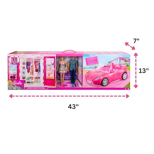 Barbie and Ken Doll with Wardrobe and Pink Two-Seater Convertible Car Z913299