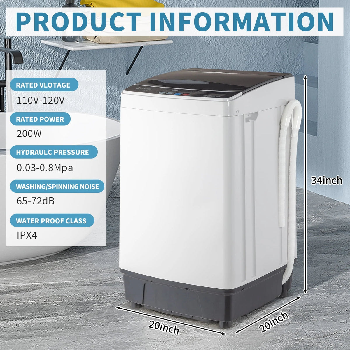Full Automatic Washing Machine with Drain Pump, White And Black D439