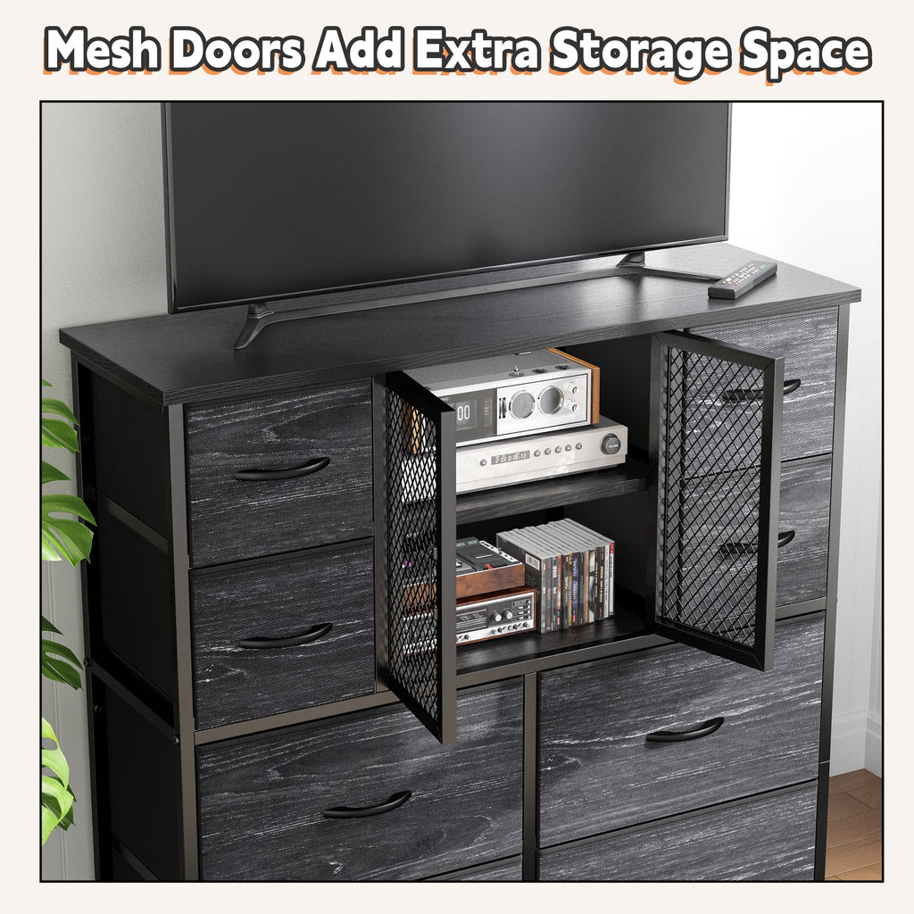 Black 10 Drawer Fabric Dresser with Cabinet W526503