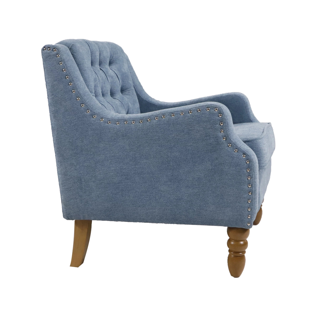 Blue Linen Fabric Accent Chair with Button Tufted Back A2572