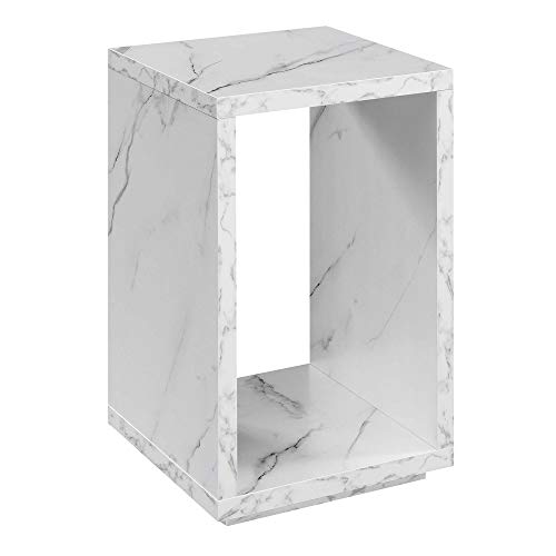 White Faux Marble End Table with Shelf L7715