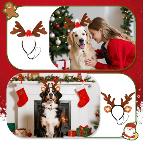 Dog Elk Reindeer Antler Headband with Santa Hat A483