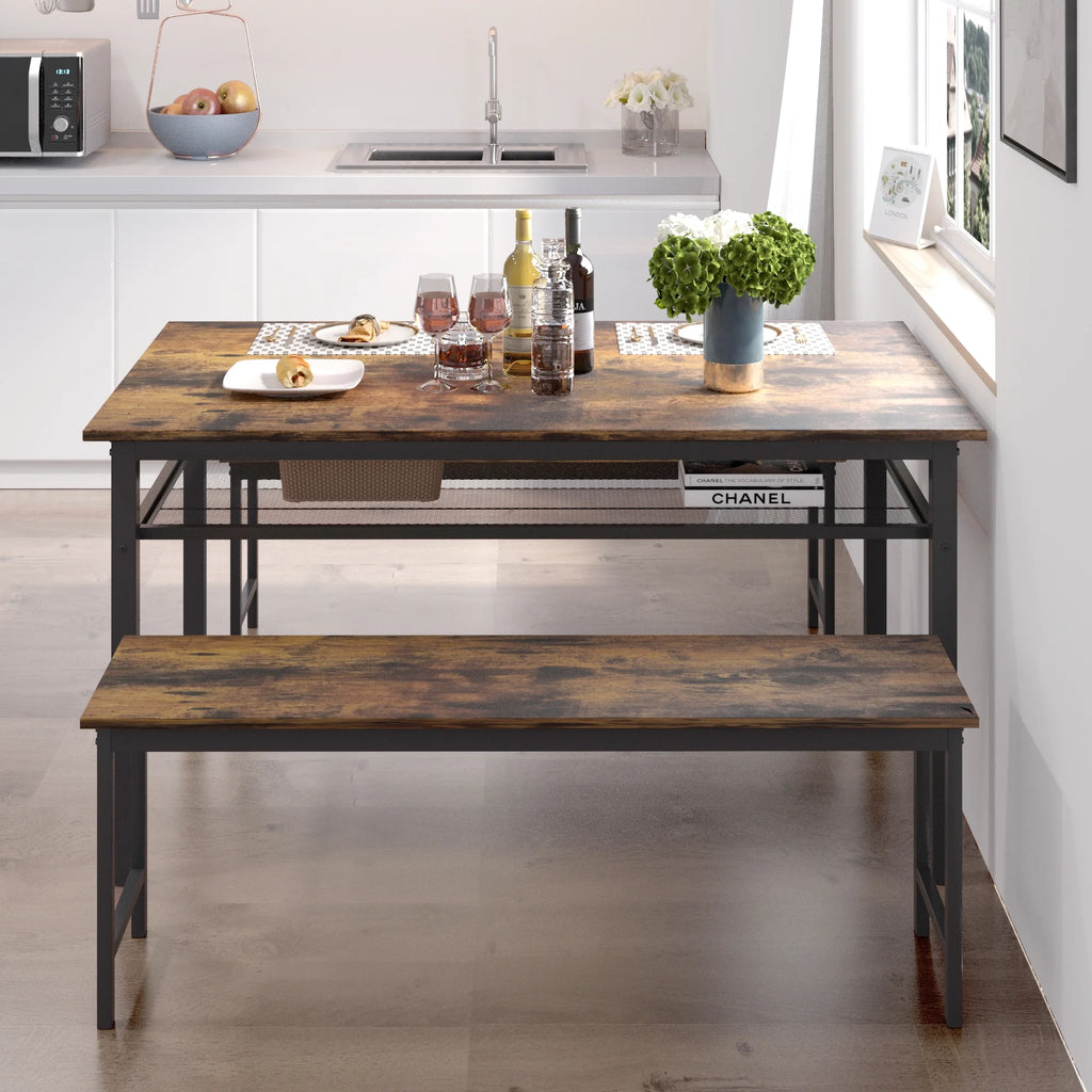 3 Piece Dining Table Set with 2 Benches S483