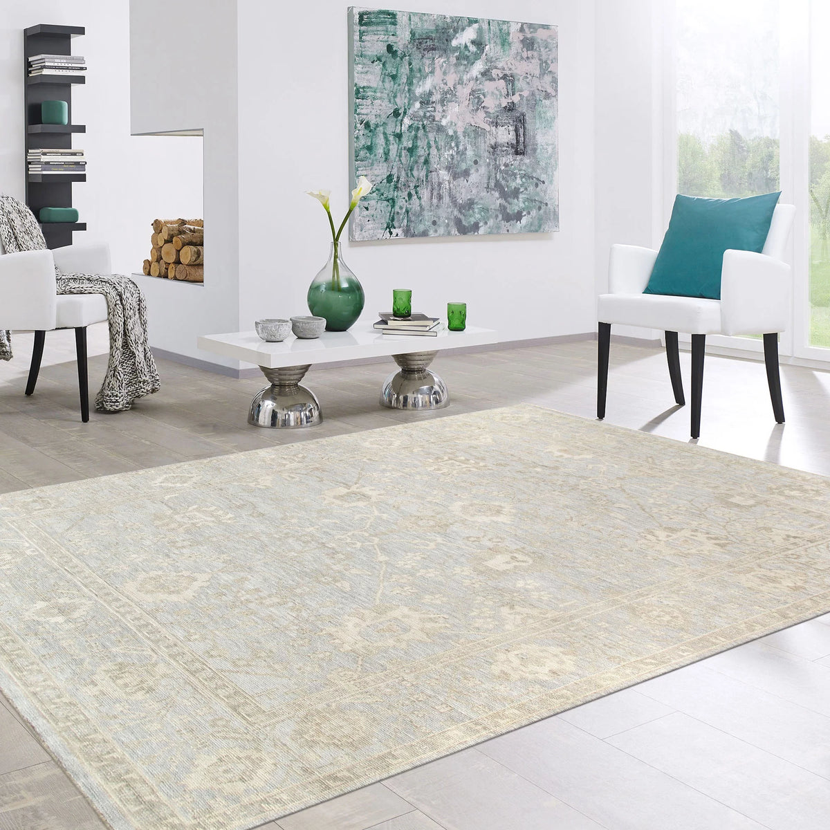 6' X 9' Hand-Knotted Wool Light Blue Rug X73796