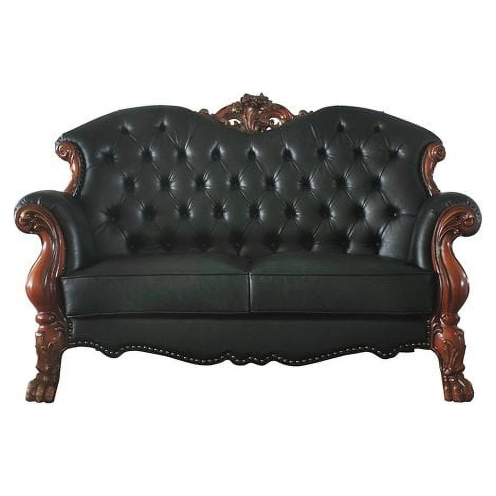 Black Faux Leather Wood Loveseat with 3 Pillows J53368
